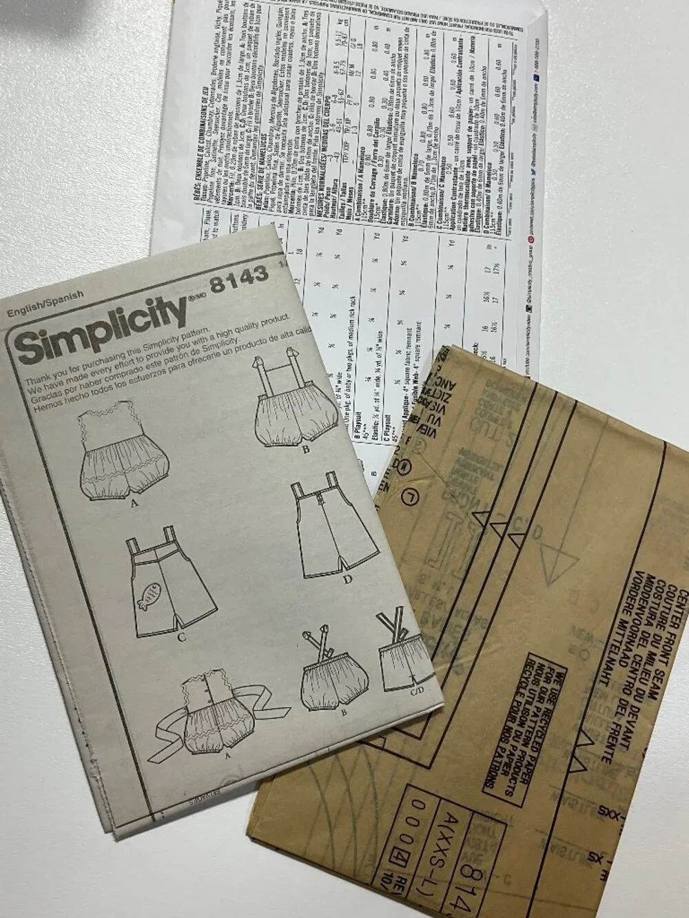 Simplicity 8143 Babies Set of One-Piece Playsuits Retro Vintage Uncut 1950s